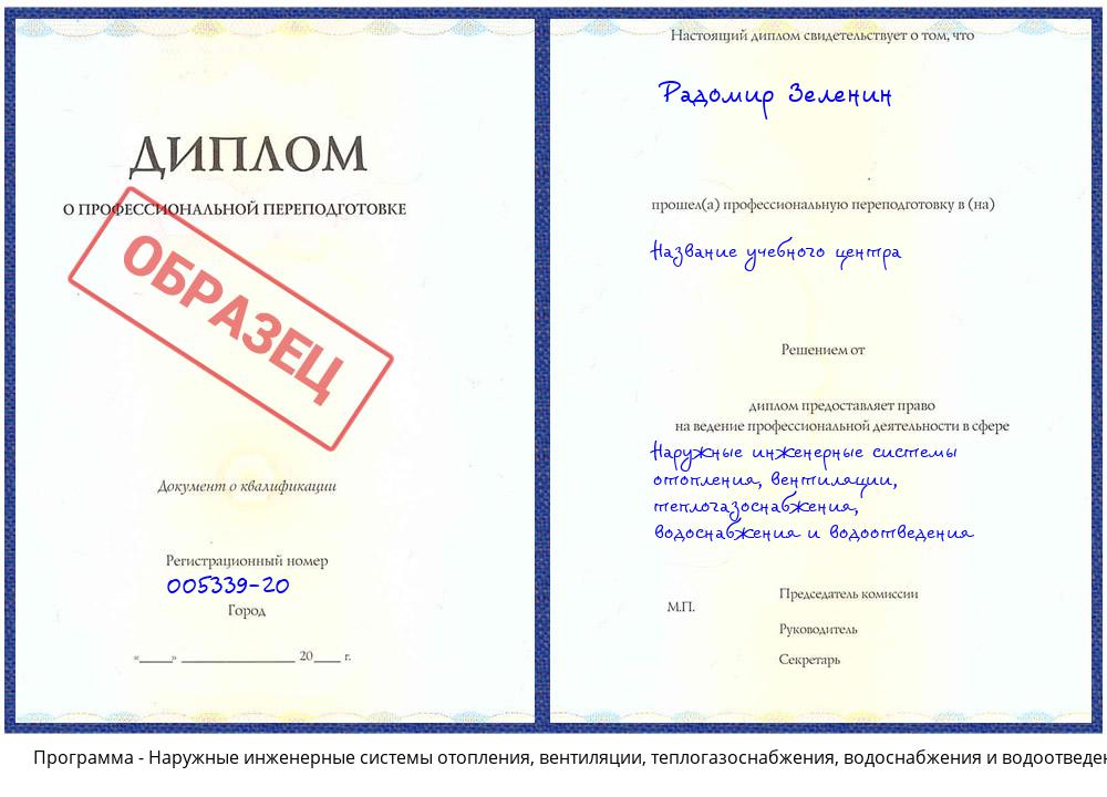 Наружные инженерные системы отопления, вентиляции, теплогазоснабжения, водоснабжения и водоотведения Сердобск