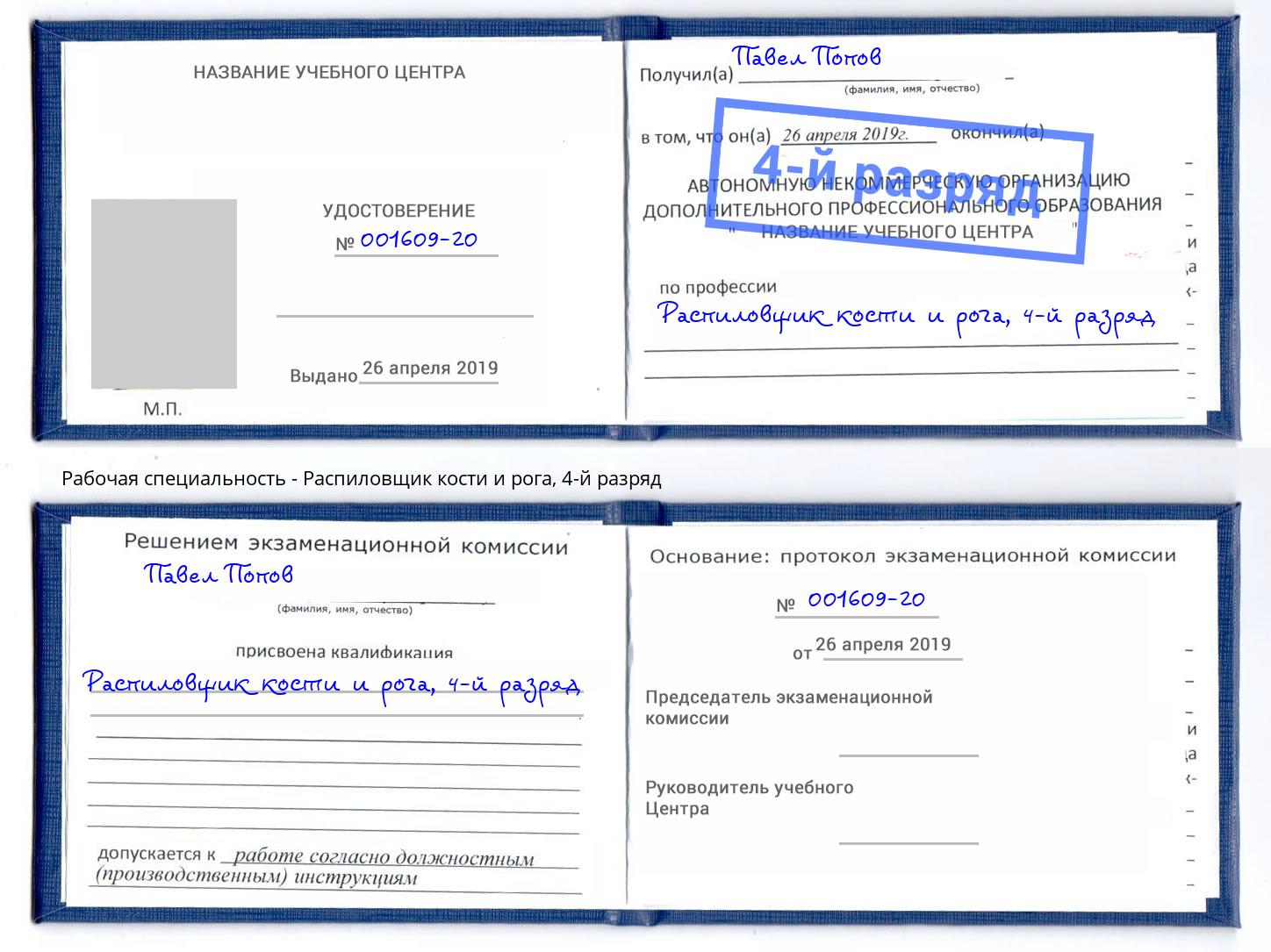 корочка 4-й разряд Распиловщик кости и рога Сердобск