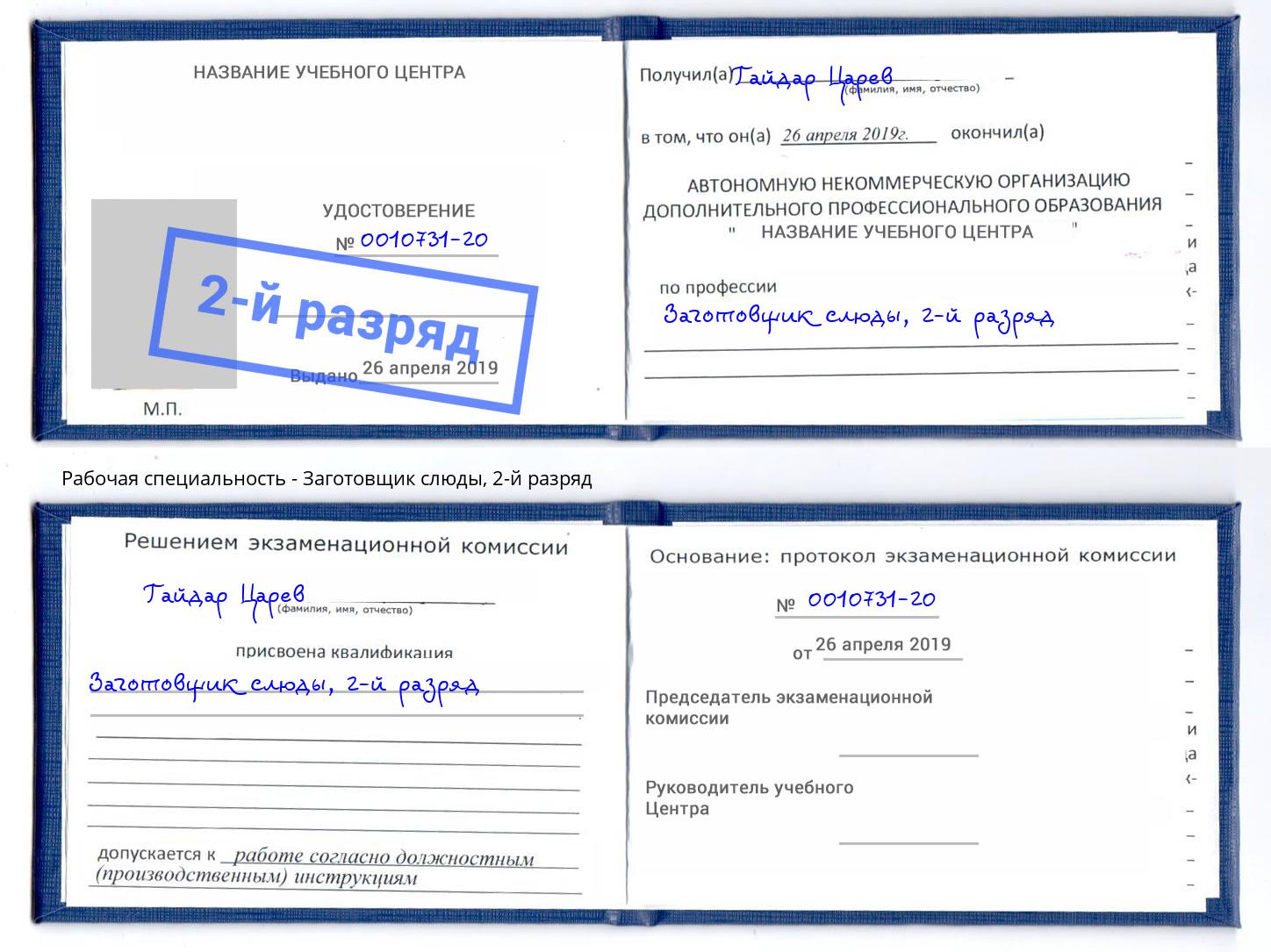 корочка 2-й разряд Заготовщик слюды Сердобск