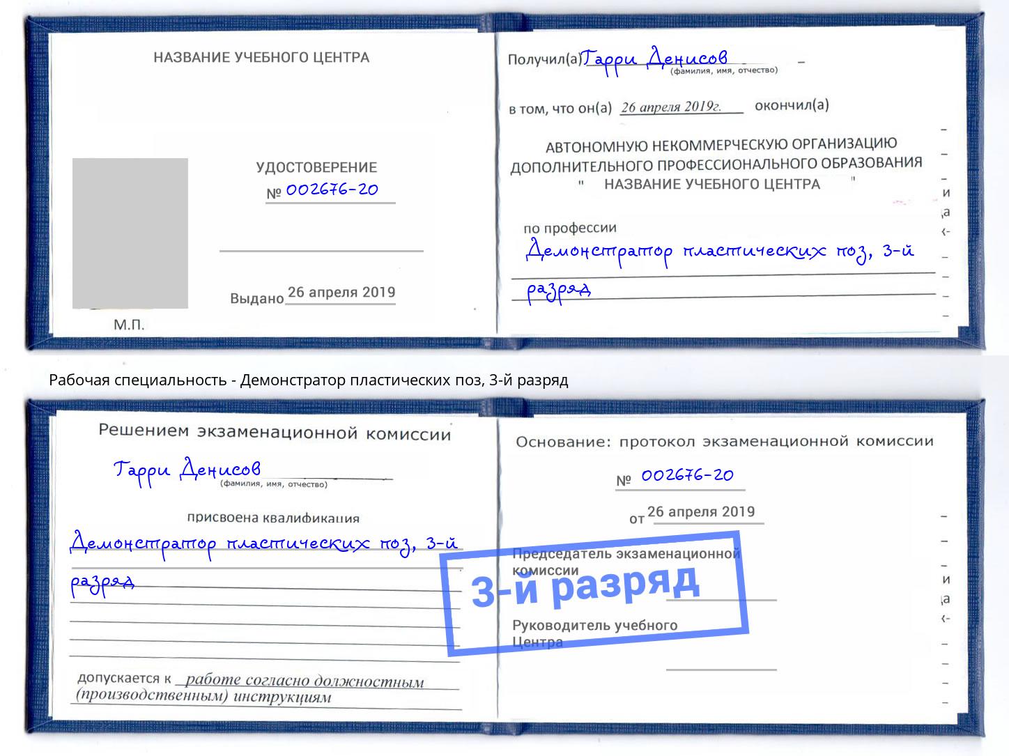 корочка 3-й разряд Демонстратор пластических поз Сердобск
