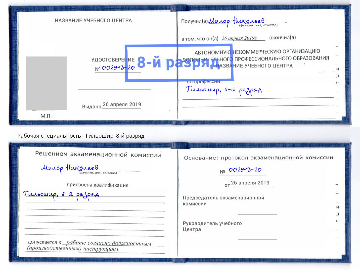 корочка 8-й разряд Гильошир Сердобск