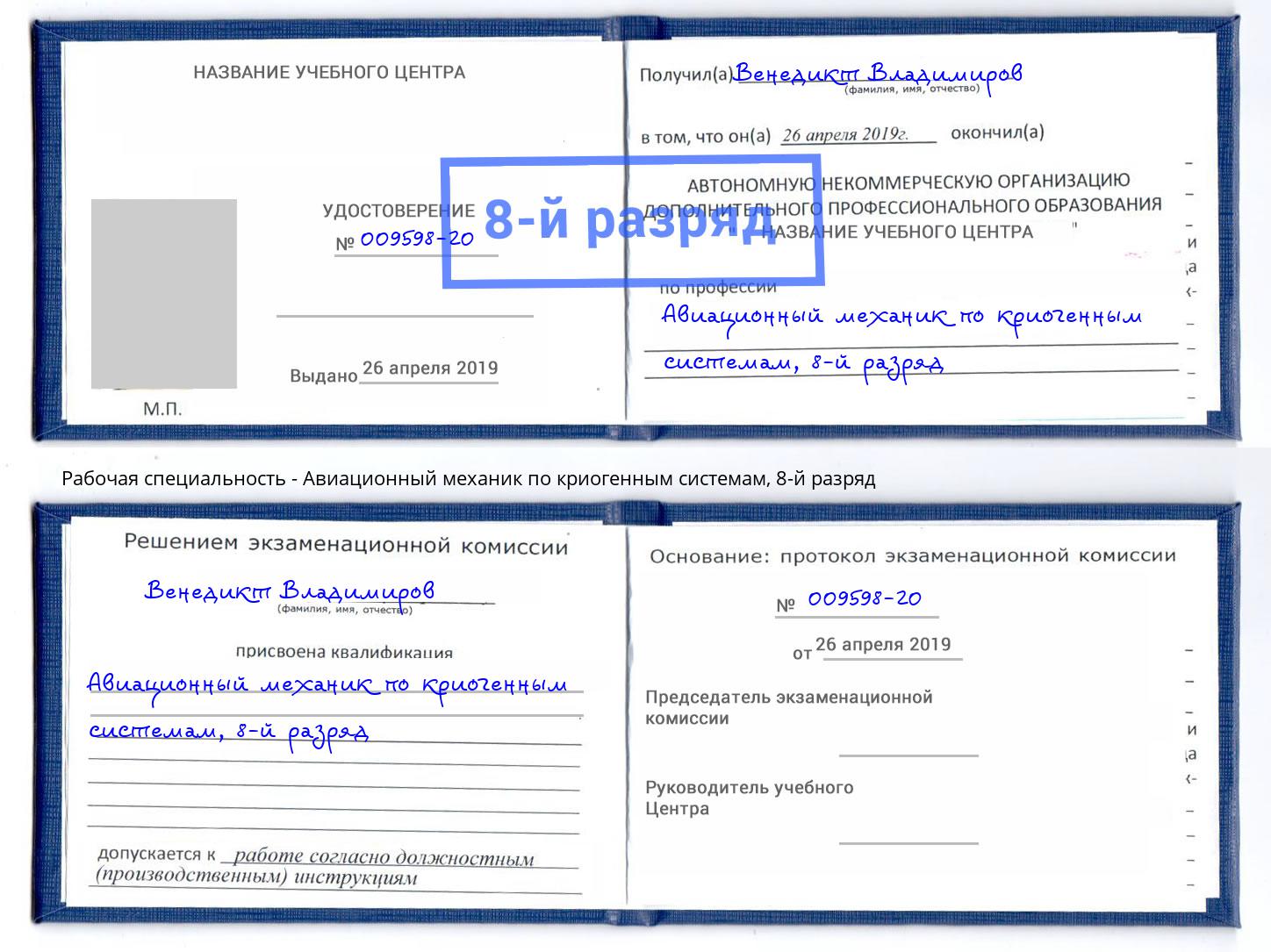 корочка 8-й разряд Авиационный механик по криогенным системам Сердобск