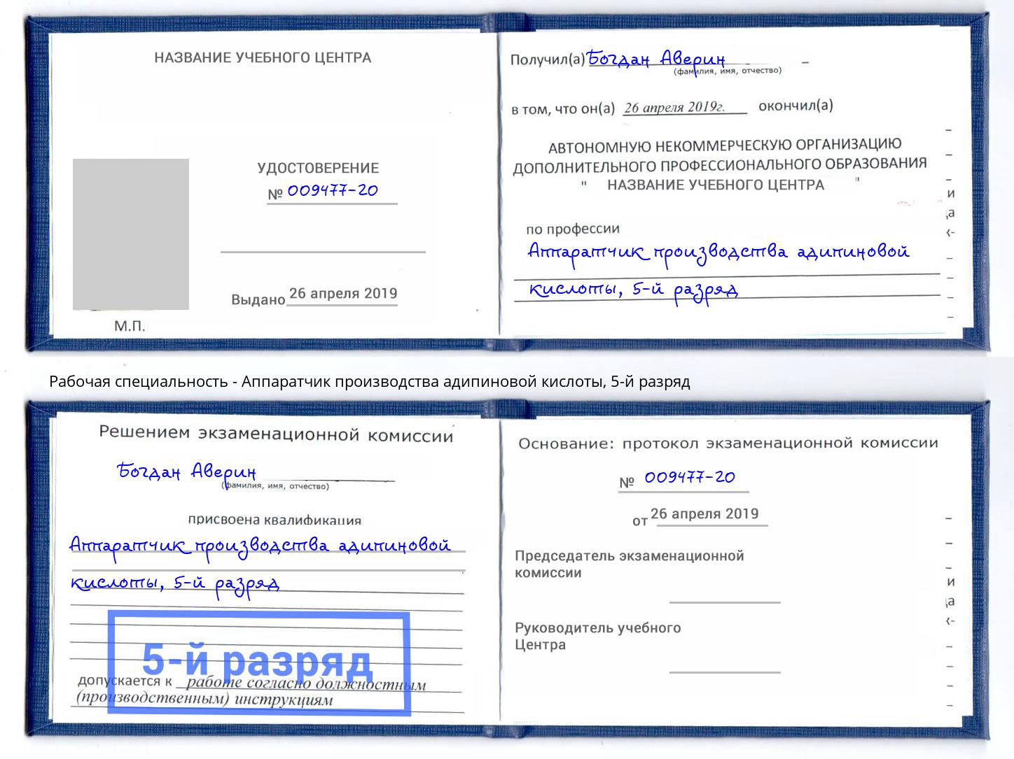 корочка 5-й разряд Аппаратчик производства адипиновой кислоты Сердобск