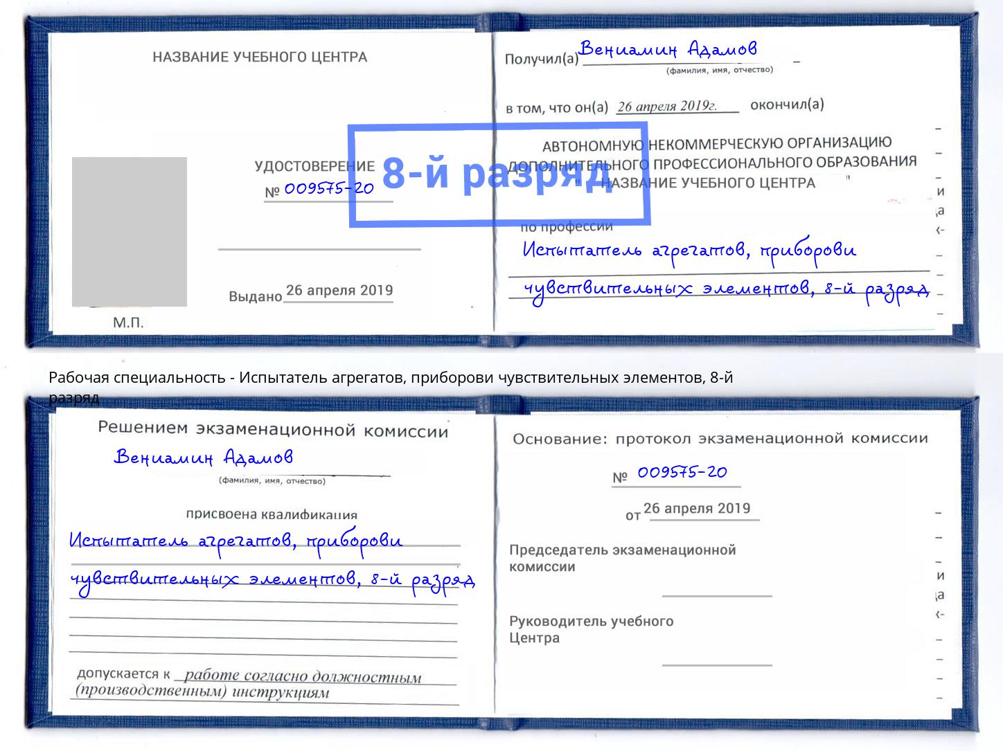 корочка 8-й разряд Испытатель агрегатов, приборови чувствительных элементов Сердобск